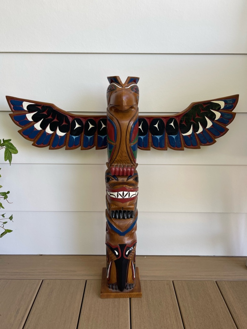 Vintage wooden totem pole. Hand made in Alaska.